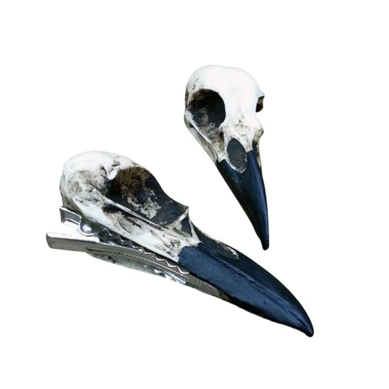 Goth Fashion Simulation Skeleton Crow Head Hairpin for Women Dark Creative Horror Fun Hair Clip Halloween Party Hair Accessories