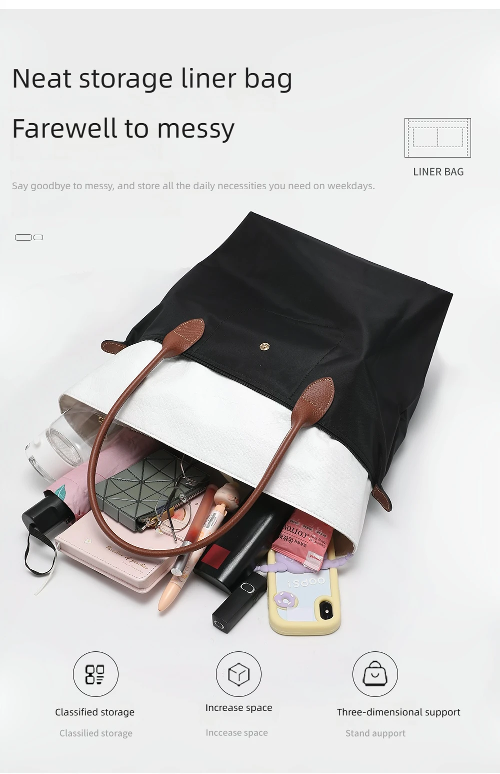 Purse Organizer Insert for Handbags, Felt Bag Organizer for Tote & Purse,  Compatible with longchamp