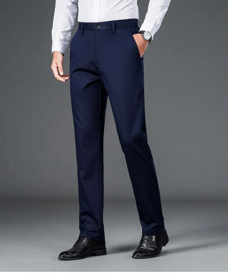 Men's lightweight business casual pants with micro elasticitymen's quick drying pantsnew straight leg office black deep bluepant