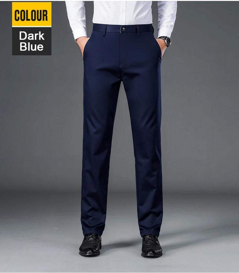 Men's lightweight business casual pants with micro elasticitymen's quick drying pantsnew straight leg office black deep bluepant