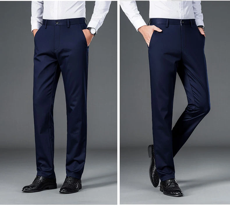 Men's lightweight business casual pants with micro elasticitymen's quick drying pantsnew straight leg office black deep bluepant
