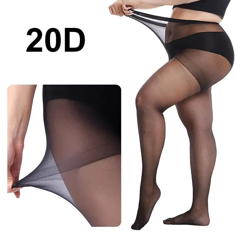 Women Plus Size 20 Denier Sheer Tights High Waist Nylon Pantyhose Super Elastic XL-4XL Large Size for Big Ladies 150kg/330lbs