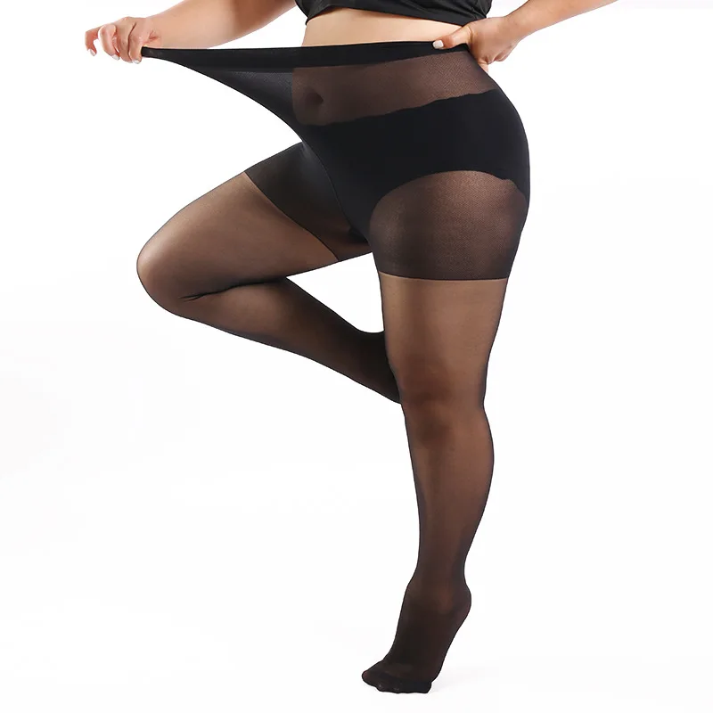 Women Plus Size 20 Denier Sheer Tights High Waist Nylon Pantyhose Super Elastic XL-4XL Large Size for Big Ladies 150kg/330lbs