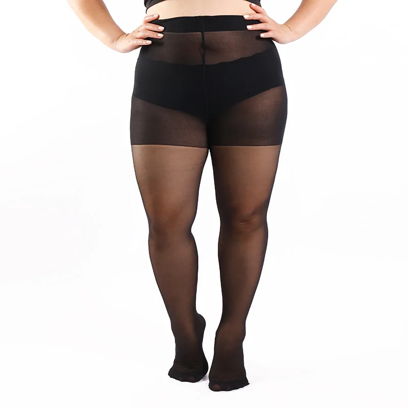 Women Plus Size 20 Denier Sheer Tights High Waist Nylon Pantyhose Super Elastic XL-4XL Large Size for Big Ladies 150kg/330lbs