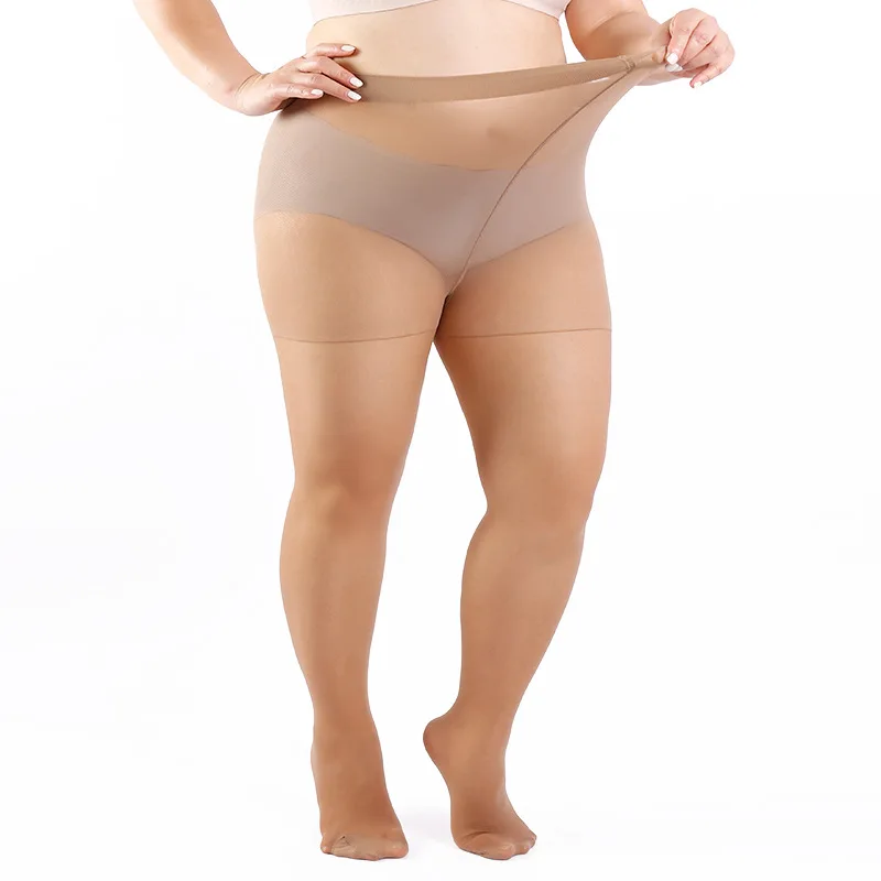 Women Plus Size 20 Denier Sheer Tights High Waist Nylon Pantyhose Super Elastic XL-4XL Large Size for Big Ladies 150kg/330lbs