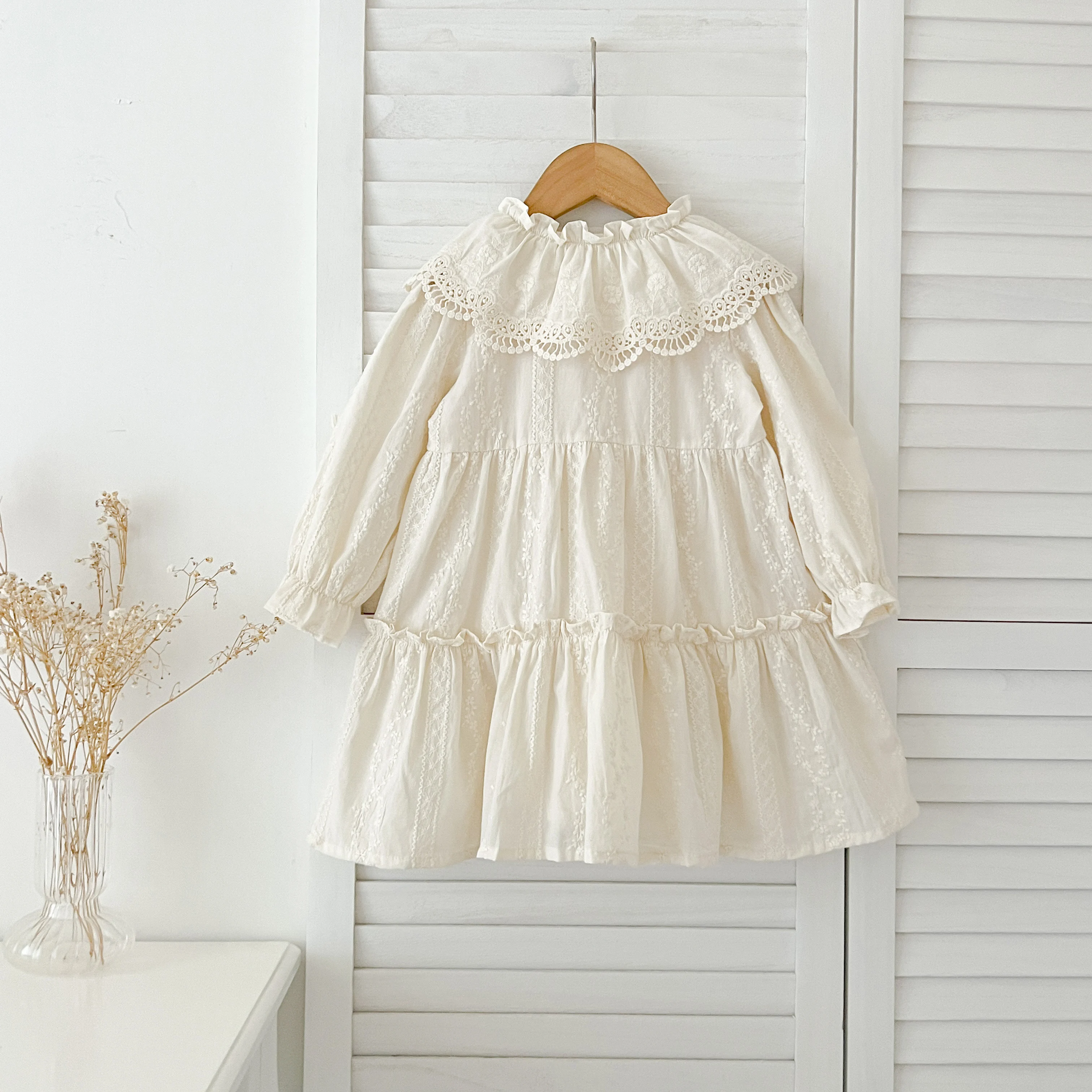 New Baby Girls Dress Girls Sweet Girl Dress Ruffle Trim Party Princess Dress Lace Collar Going Out Casual Dresses Little Clothes