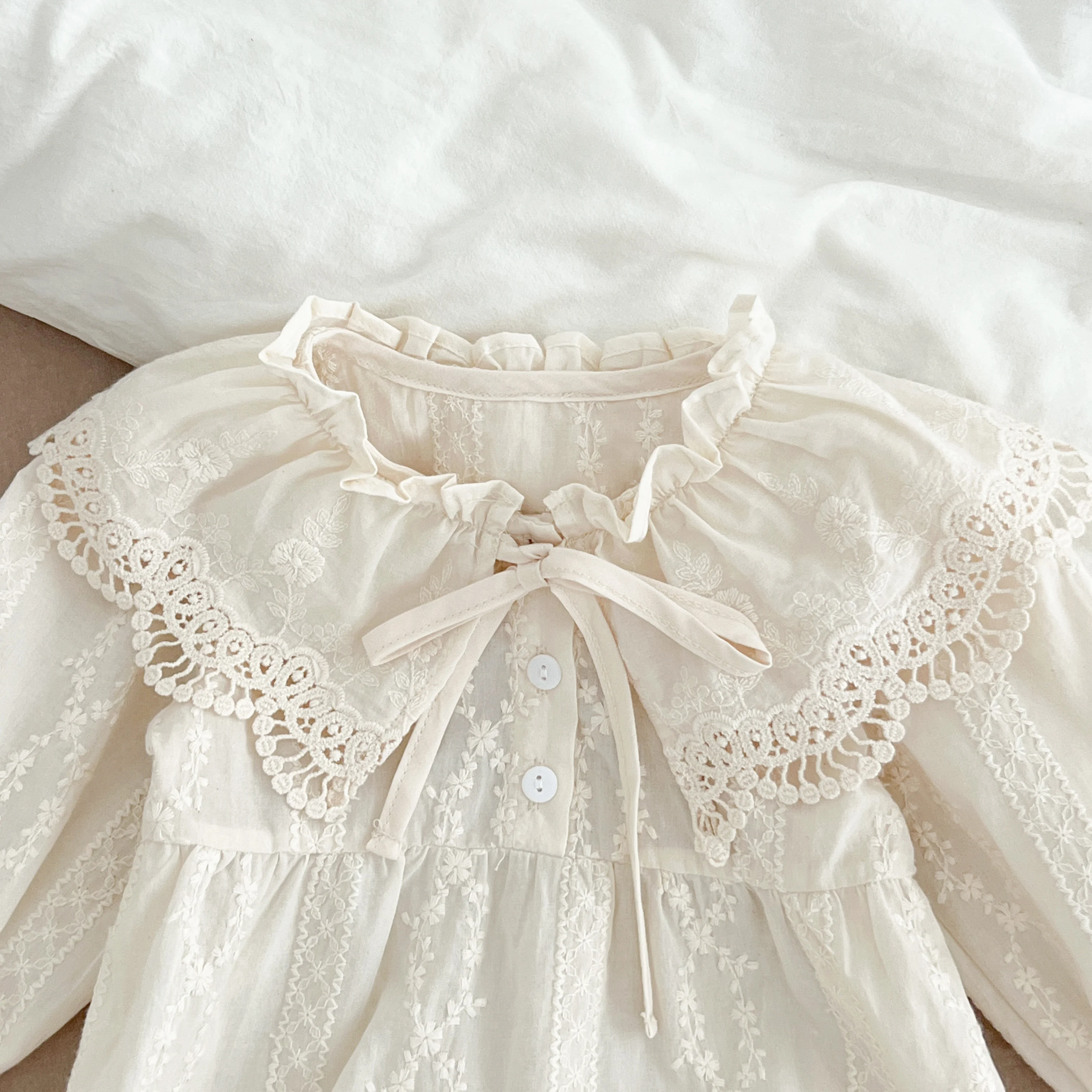 New Baby Girls Dress Girls Sweet Girl Dress Ruffle Trim Party Princess Dress Lace Collar Going Out Casual Dresses Little Clothes