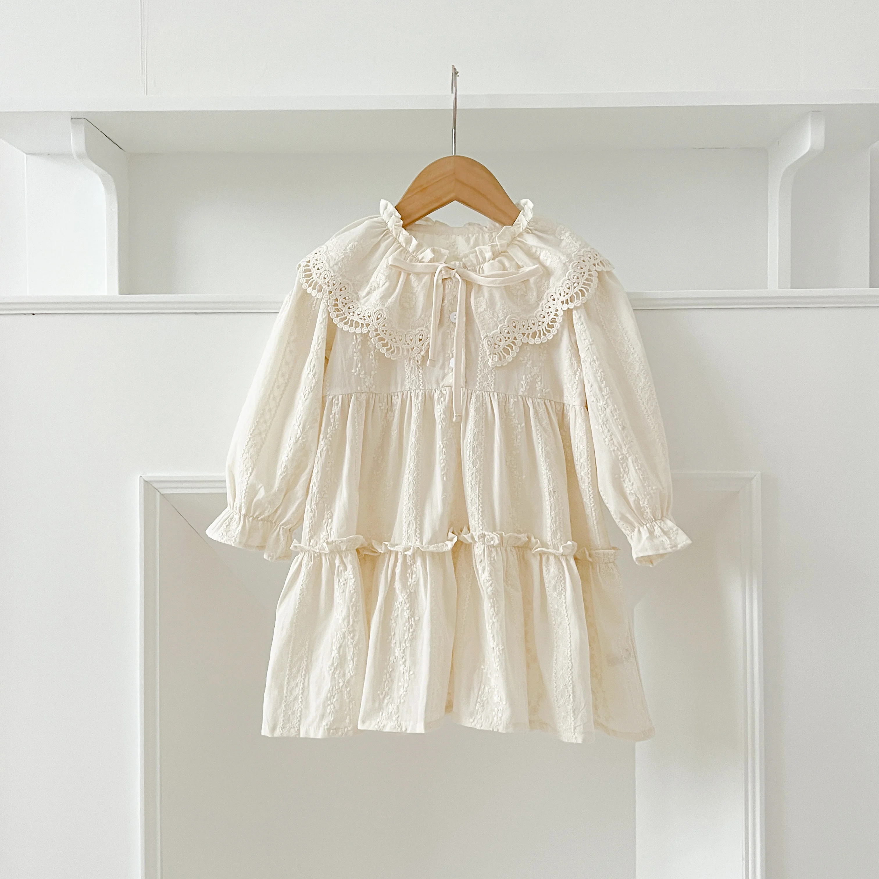 New Baby Girls Dress Girls Sweet Girl Dress Ruffle Trim Party Princess Dress Lace Collar Going Out Casual Dresses Little Clothes