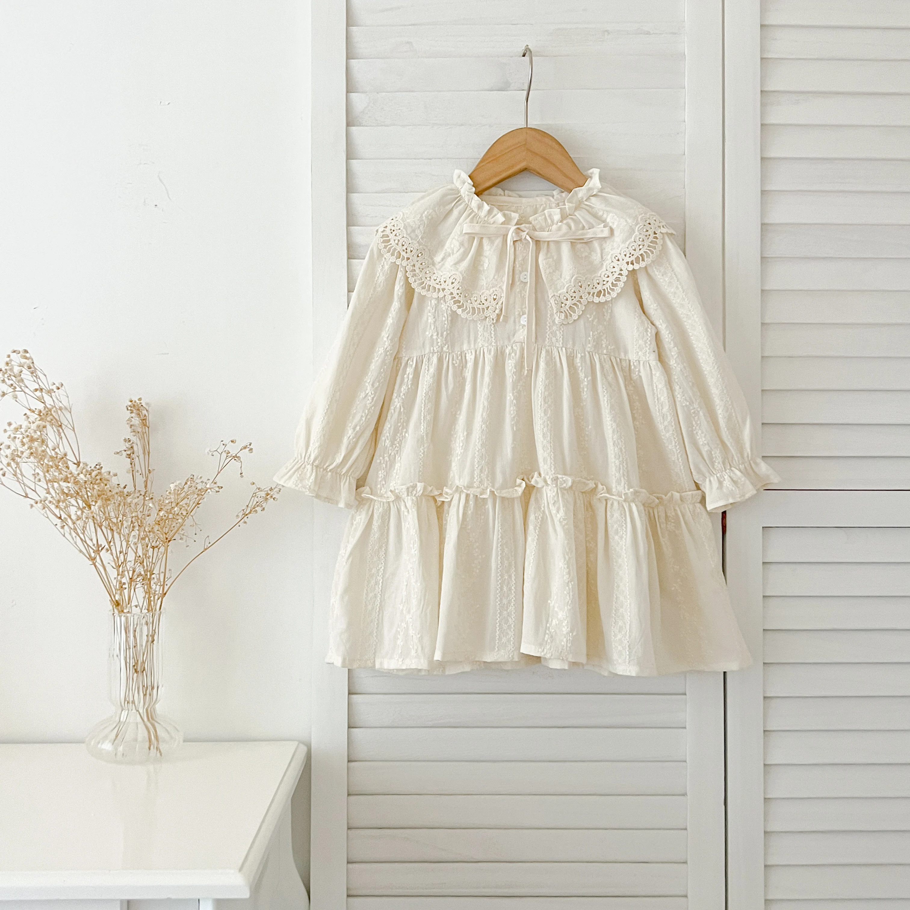 New Baby Girls Dress Girls Sweet Girl Dress Ruffle Trim Party Princess Dress Lace Collar Going Out Casual Dresses Little Clothes