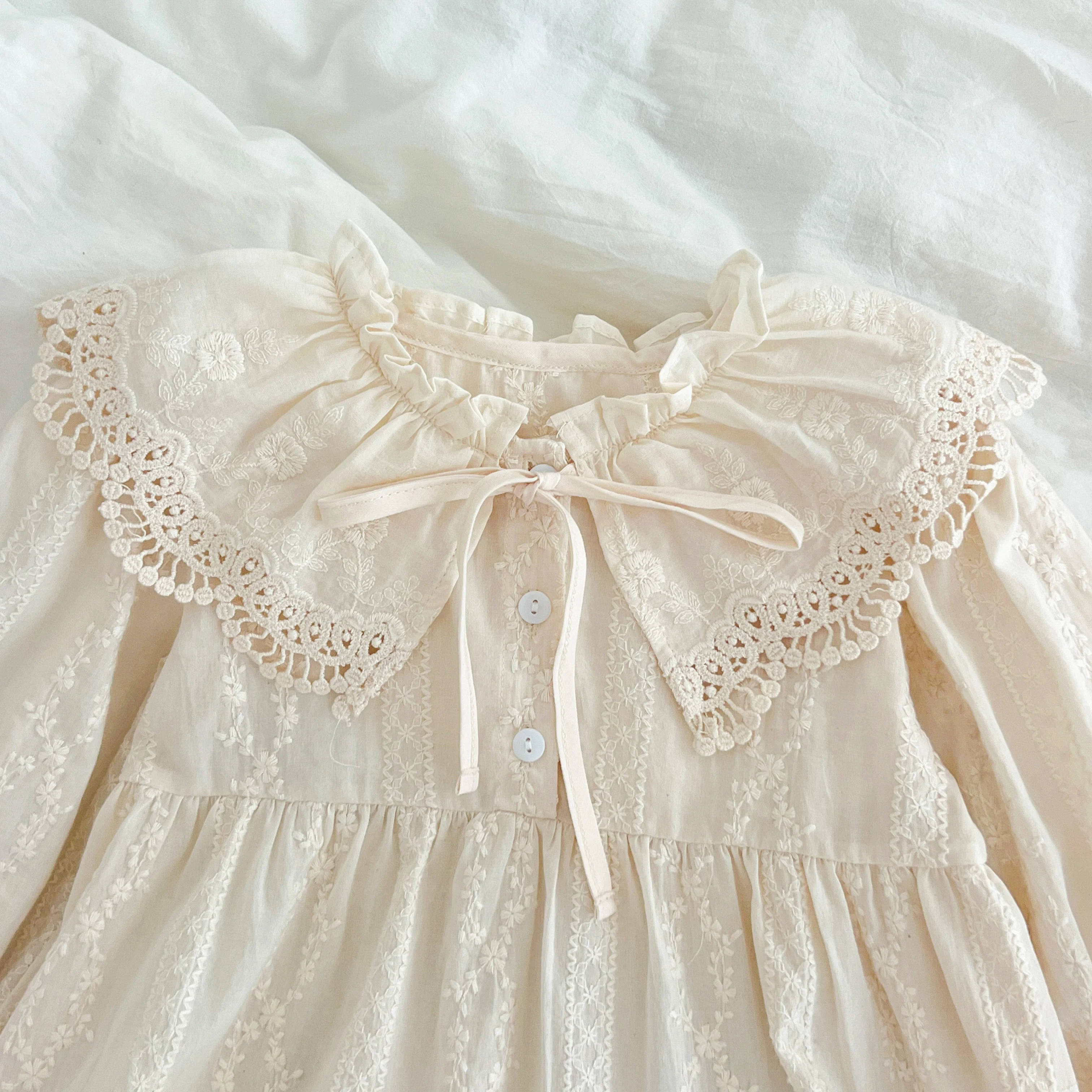 New Baby Girls Dress Girls Sweet Girl Dress Ruffle Trim Party Princess Dress Lace Collar Going Out Casual Dresses Little Clothes
