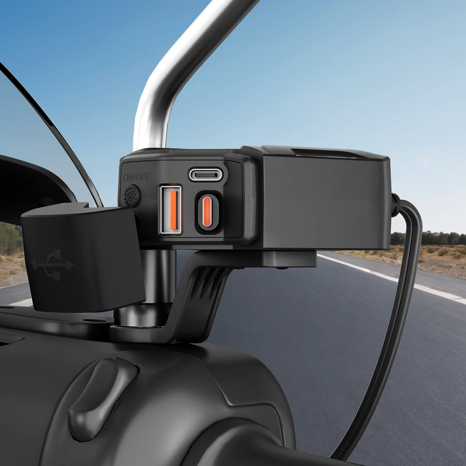 Extractme Motorcycle USB Fast Charger Waterproof Socket With Type C QC3.0 Power Outlet Moto Phone Charger with Voltmeter &Switch