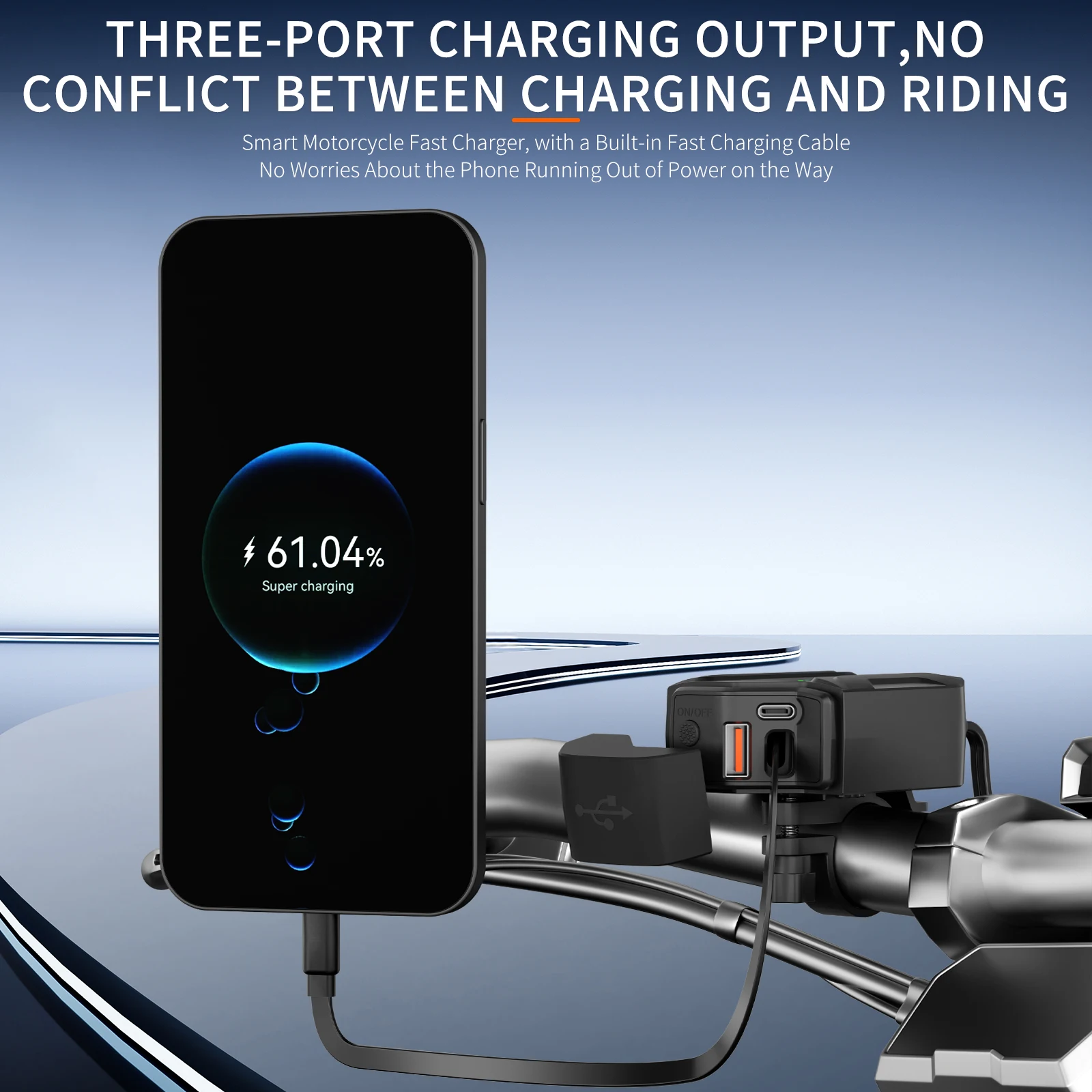 Extractme Motorcycle USB Fast Charger Waterproof Socket With Type C QC3.0 Power Outlet Moto Phone Charger with Voltmeter &Switch