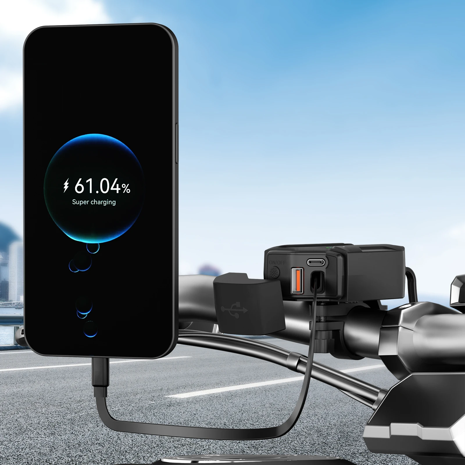 Extractme Motorcycle USB Fast Charger Waterproof Socket With Type C QC3.0 Power Outlet Moto Phone Charger with Voltmeter &Switch