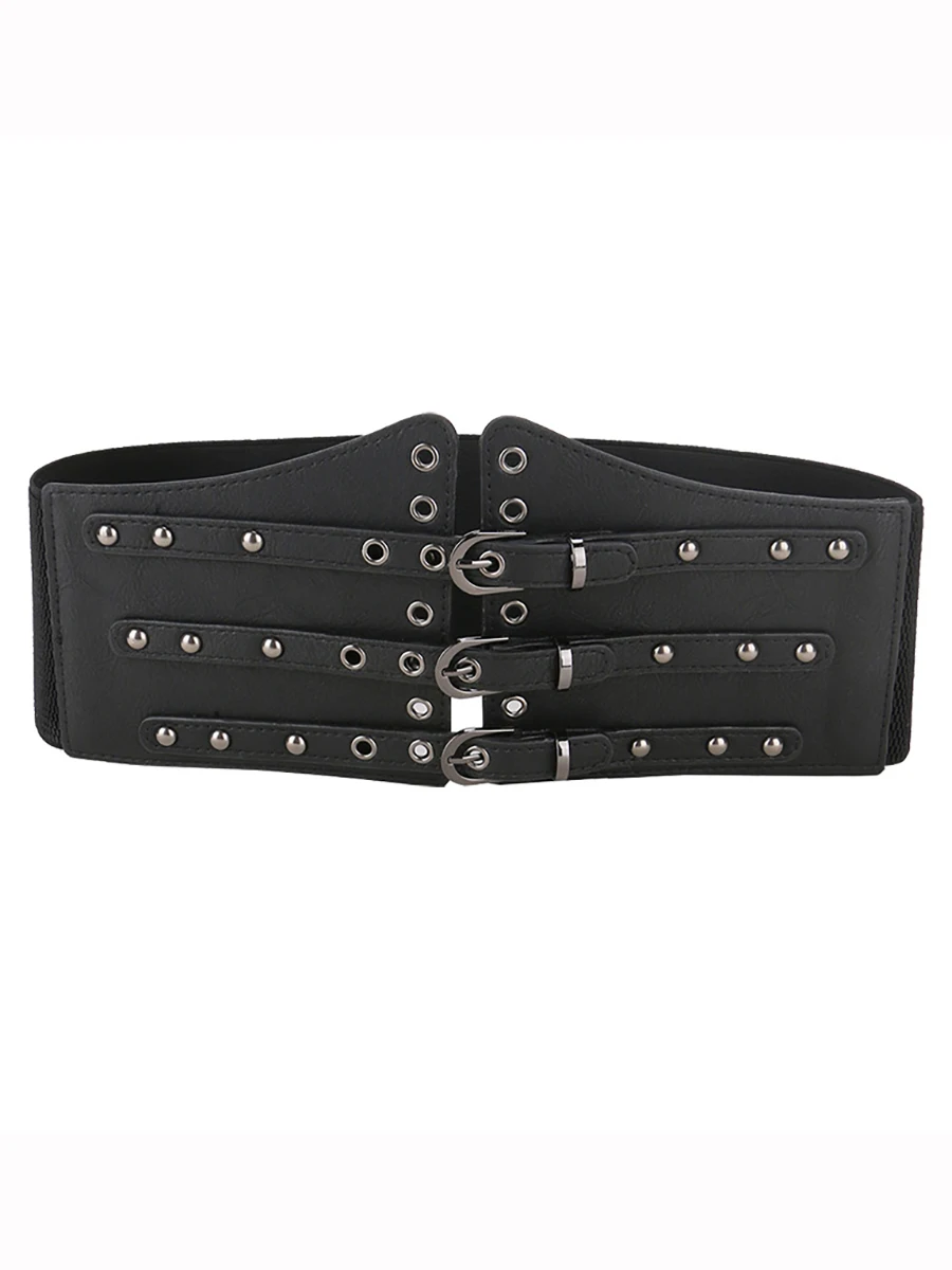 Ladies' Punk Hollow Elastic Waist Decorative Wide Girdle slim Belts For Women Pin buckel Corset Cummerbund On Shirt Coat Suit