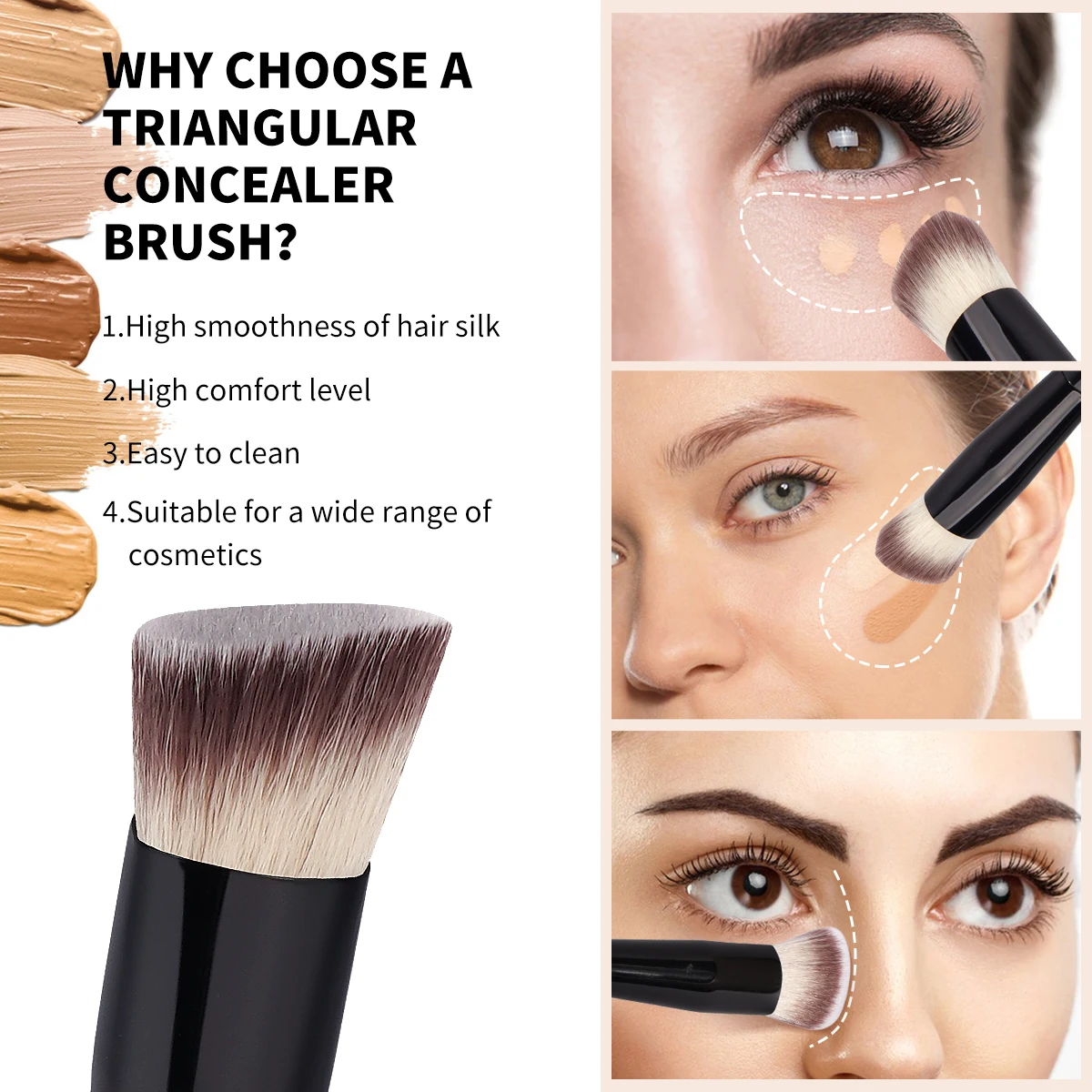 MAANGE 2PCS Flawless Makeup Brush Flat/Angle Foundation Contour Brush Under Eyes Makeup Brush for Liquid Cream Beauty Tools