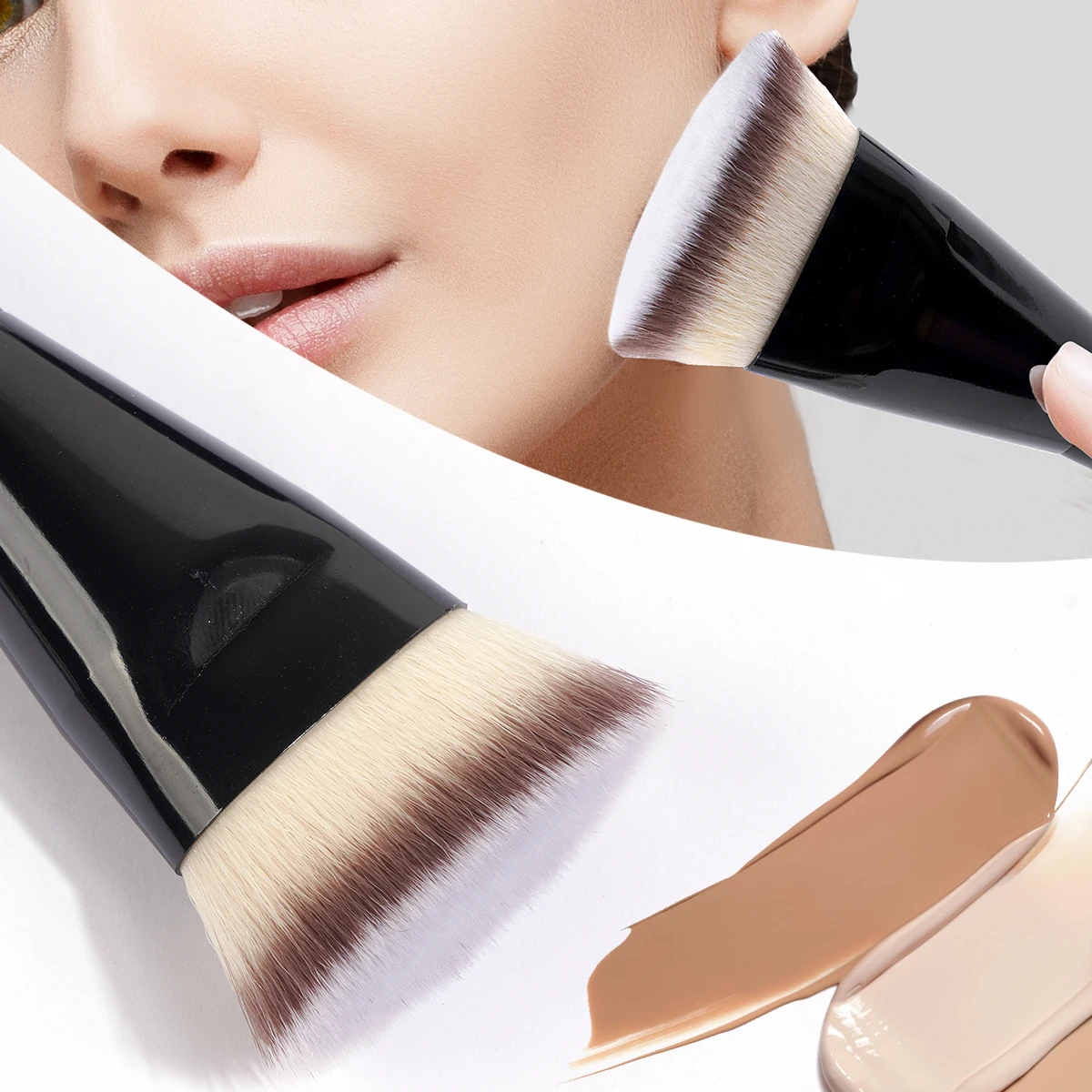 MAANGE 2PCS Flawless Makeup Brush Flat/Angle Foundation Contour Brush Under Eyes Makeup Brush for Liquid Cream Beauty Tools