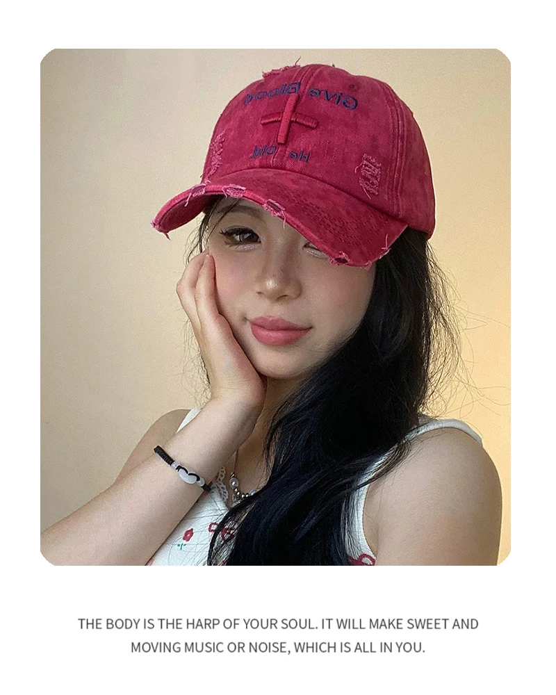 New Unisex Letter Embroidery American Vintage Baseball Hats Broken Breathable Casual Sunshade Peaked Caps Versatile Fashion Ins