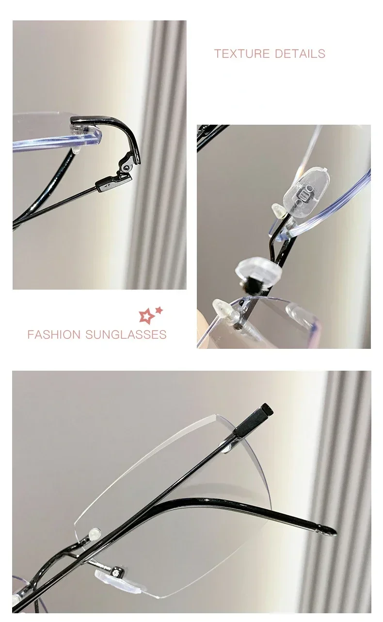 Advanced Photosensitive Color Changing Glasses Anti Blue Light Flat Light Lens Women's Frameless High-definition Myopia Glasses