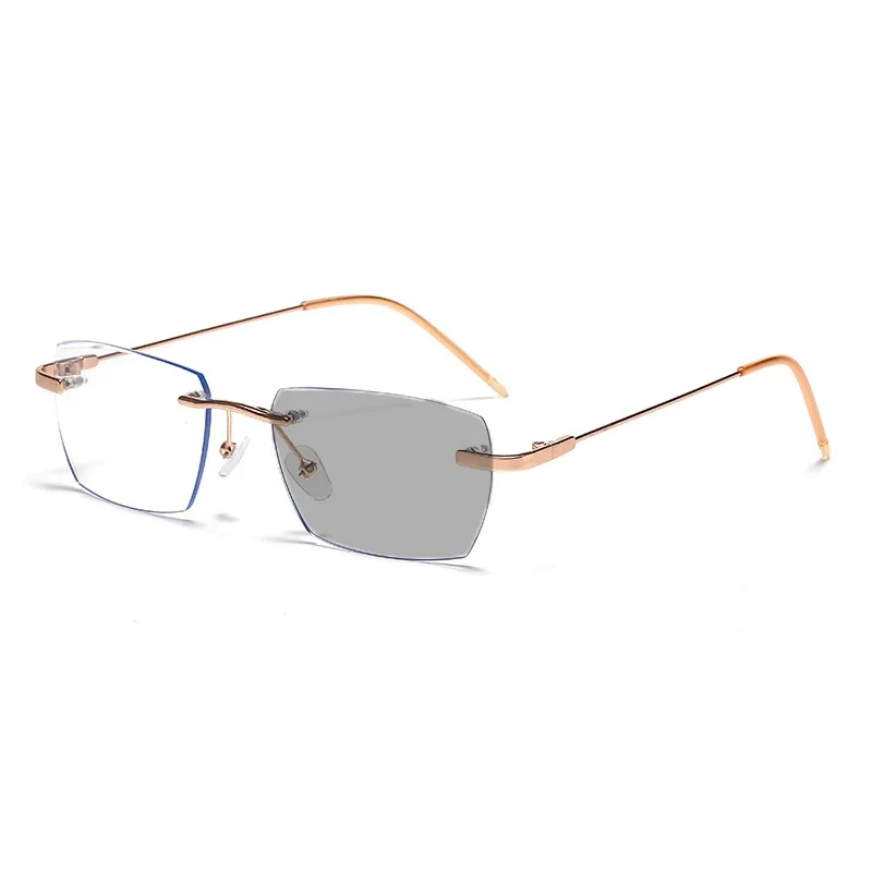 Advanced Photosensitive Color Changing Glasses Anti Blue Light Flat Light Lens Women's Frameless High-definition Myopia Glasses