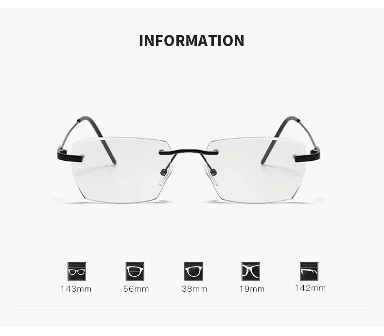 Advanced Photosensitive Color Changing Glasses Anti Blue Light Flat Light Lens Women's Frameless High-definition Myopia Glasses