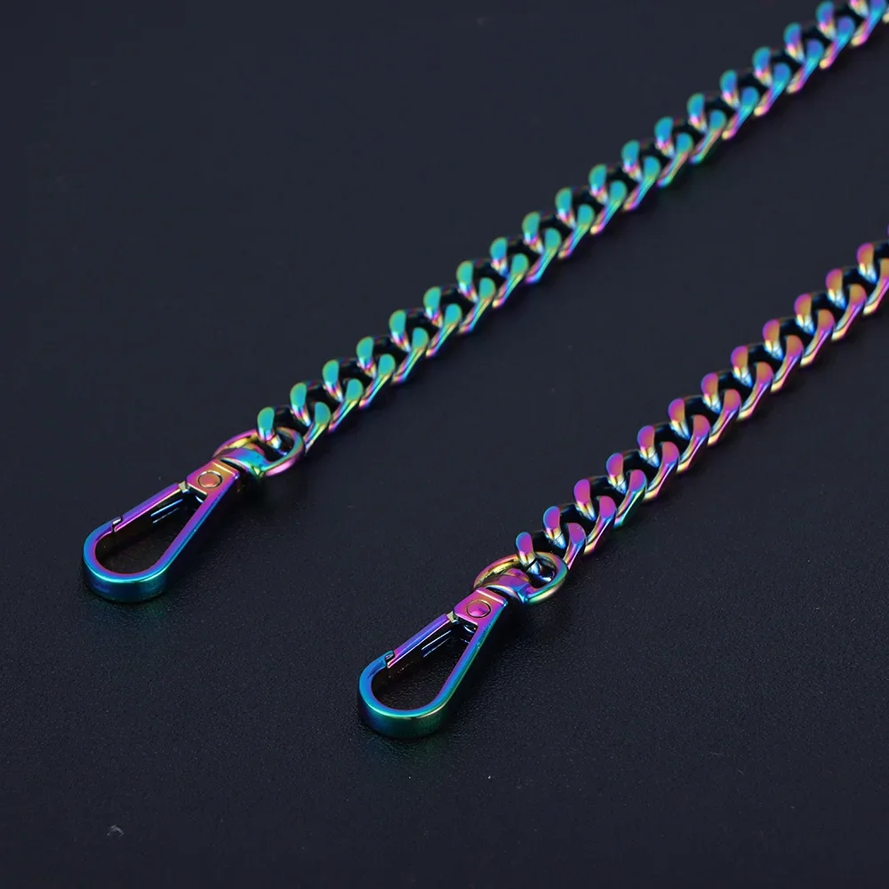 Rainbow Purse Chain Straps, Flat Chain Strap Replacement Colorful Chain Strap Handbag Accessories for Crossbody Shoulder Bag