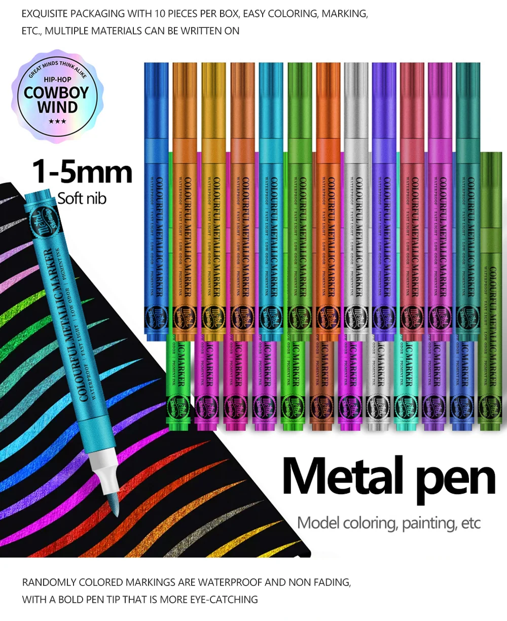 12 Colors Metallic Markers Pens Silver Gold Paint Pens for Black Paper, Glass, Rock Painting, Halloween Pumpkin Scrapbook Album