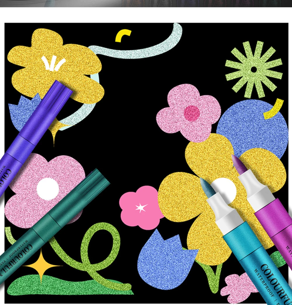 12 Colors Metallic Markers Pens Silver Gold Paint Pens for Black Paper, Glass, Rock Painting, Halloween Pumpkin Scrapbook Album