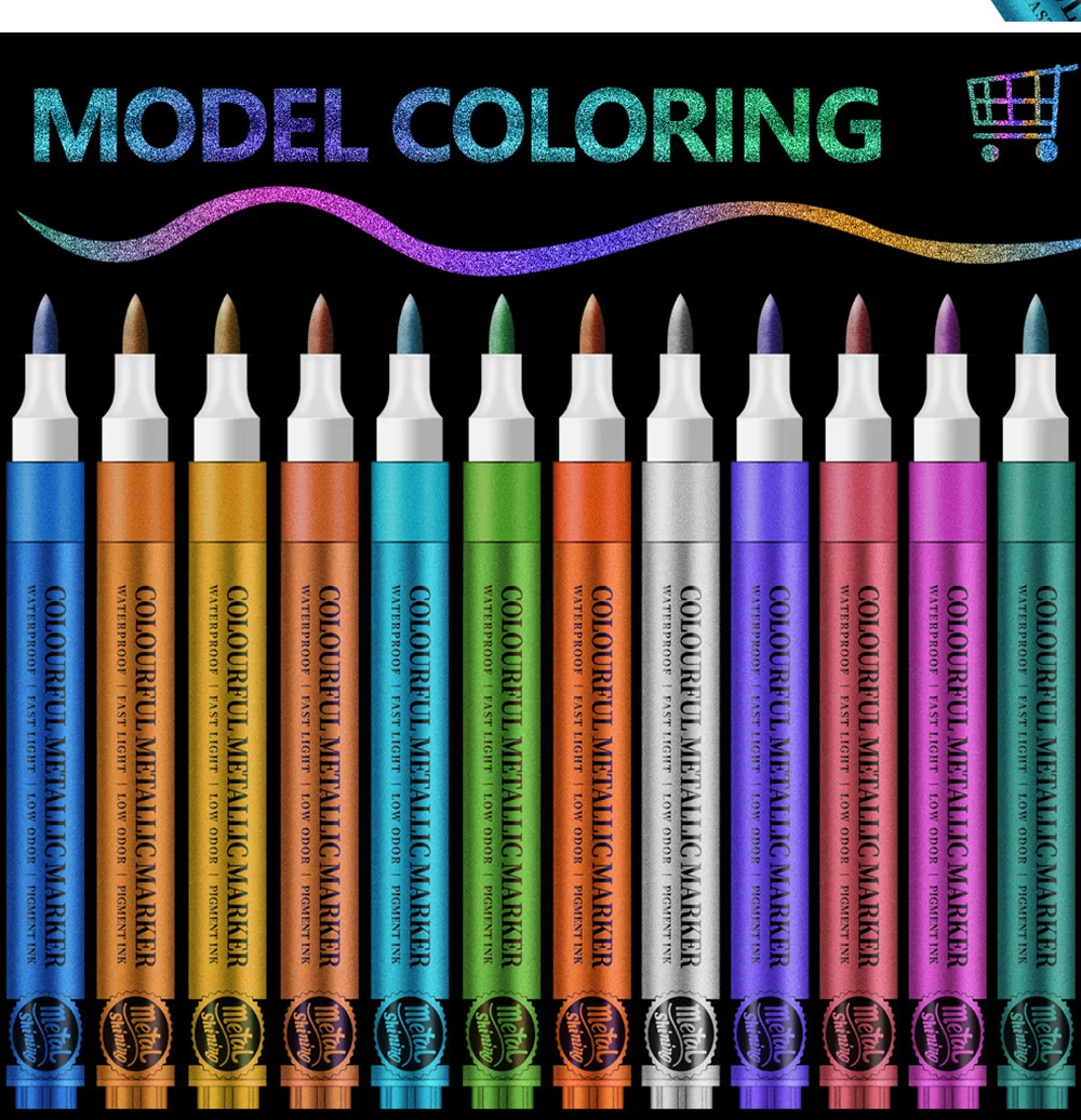 12 Colors Metallic Markers Pens Silver Gold Paint Pens for Black Paper, Glass, Rock Painting, Halloween Pumpkin Scrapbook Album