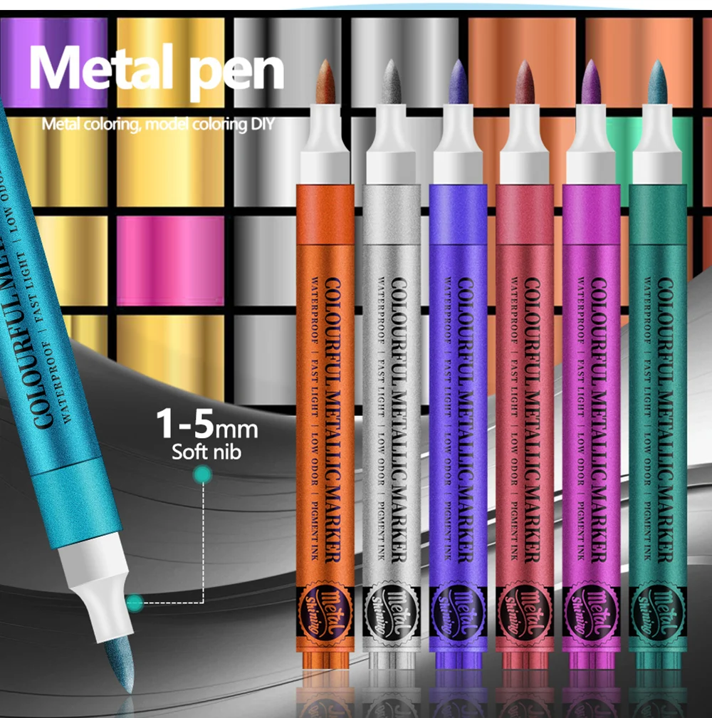 12 Colors Metallic Markers Pens Silver Gold Paint Pens for Black Paper, Glass, Rock Painting, Halloween Pumpkin Scrapbook Album