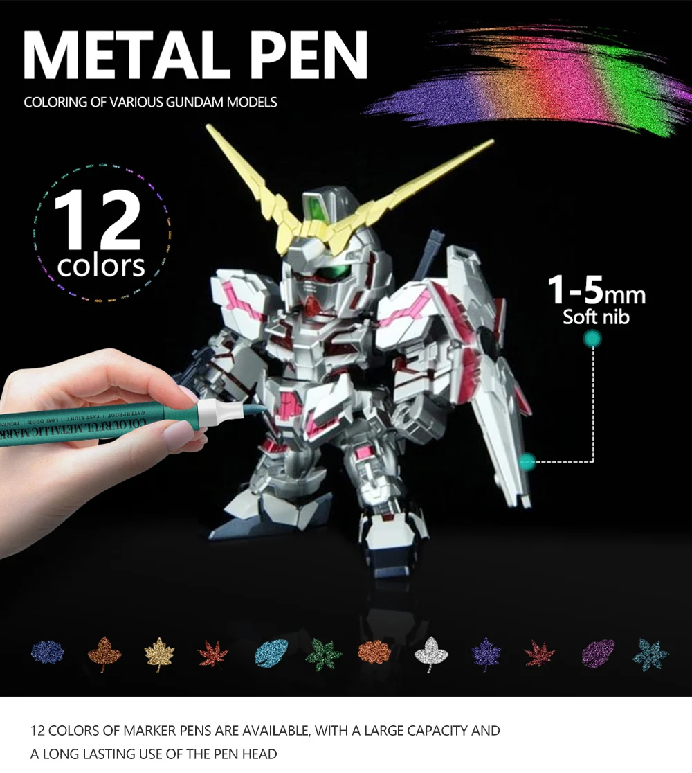 12 Colors Metallic Markers Pens Silver Gold Paint Pens for Black Paper, Glass, Rock Painting, Halloween Pumpkin Scrapbook Album