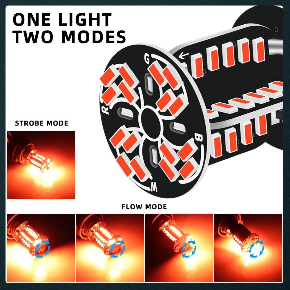 1Pcs 1157 LED Strobe Brake Light BAY15D LED 64SMD DRL Water Flashing Reversing Parking Lamp Motorcycle Car Turn Signal Tail Lamp