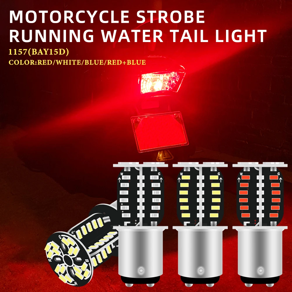 1Pcs 1157 LED Strobe Brake Light BAY15D LED 64SMD DRL Water Flashing Reversing Parking Lamp Motorcycle Car Turn Signal Tail Lamp