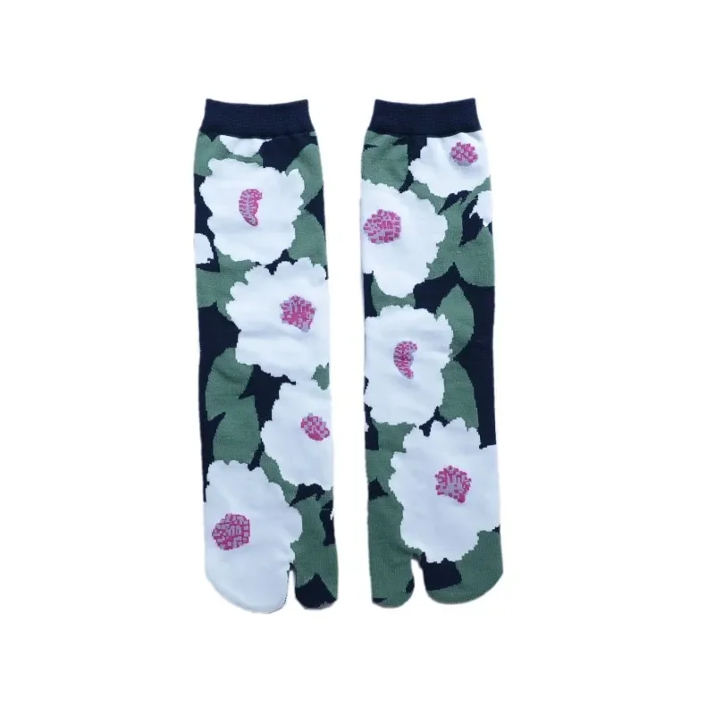 Colorful Cartoon Combed Cotton Women's Two Toe Socks Grapes Waves Carp Japanese Harajuku Funny Cute Sandals Tabi Socks Sokken