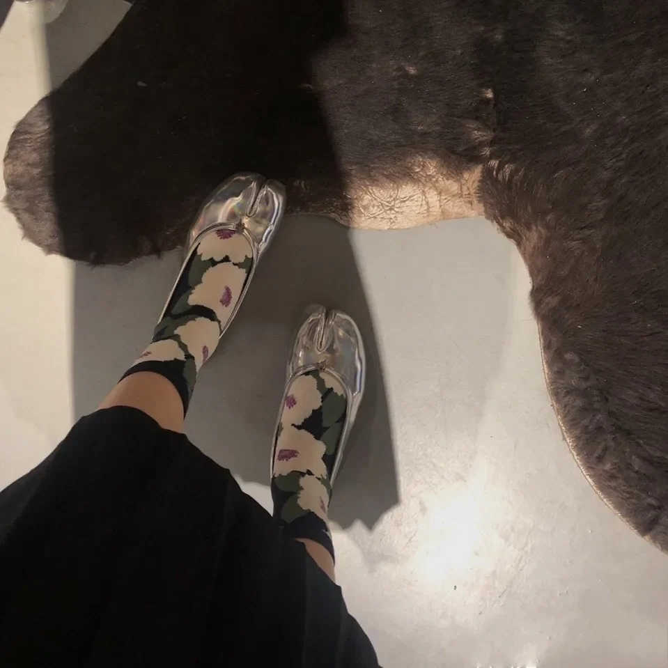 Colorful Cartoon Combed Cotton Women's Two Toe Socks Grapes Waves Carp Japanese Harajuku Funny Cute Sandals Tabi Socks Sokken
