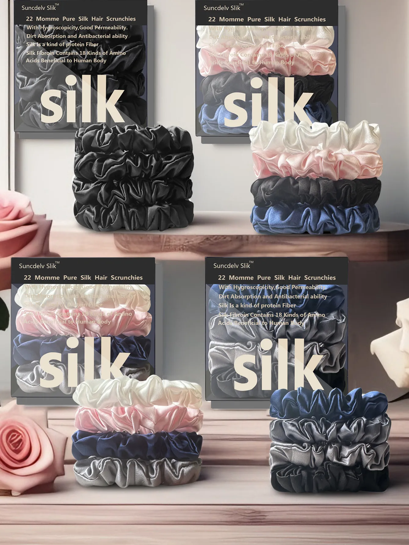 100% Natural Silk Solid Color Hair Ties High Quality Hair Scrunchies Women Big Hairbands Hair Accessories Width 2CM