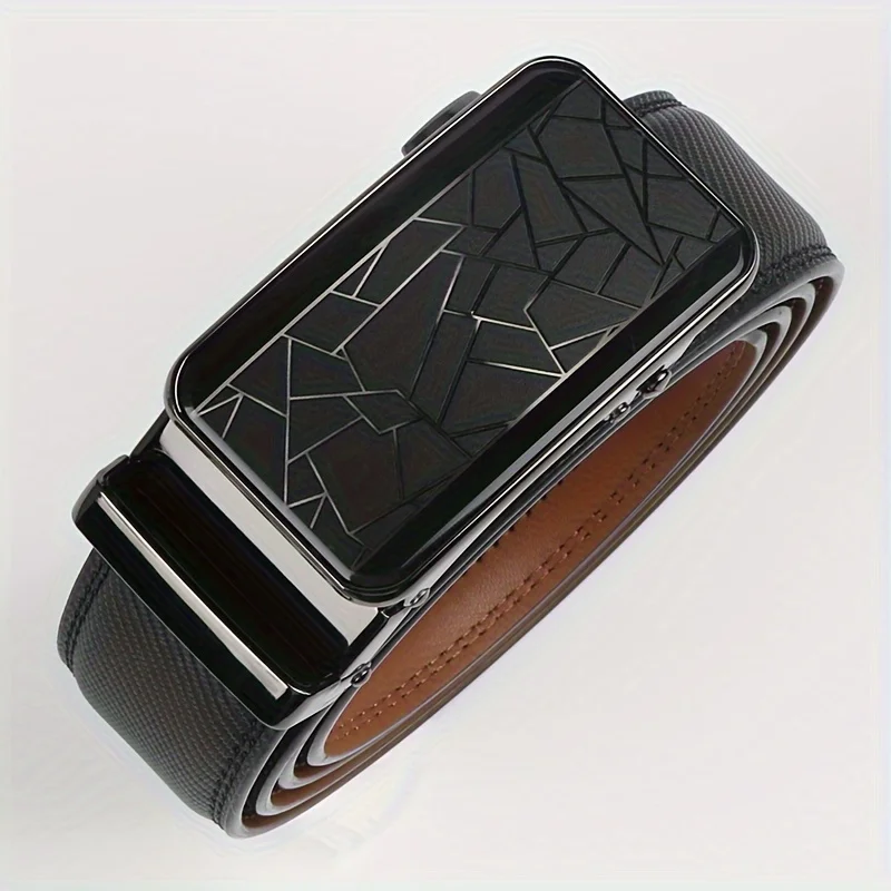 1pc Fashionable Cowhide Black Belt, Automatic Buckle, For Men Daily Life Leisure Time Party Festival Work Business Formal