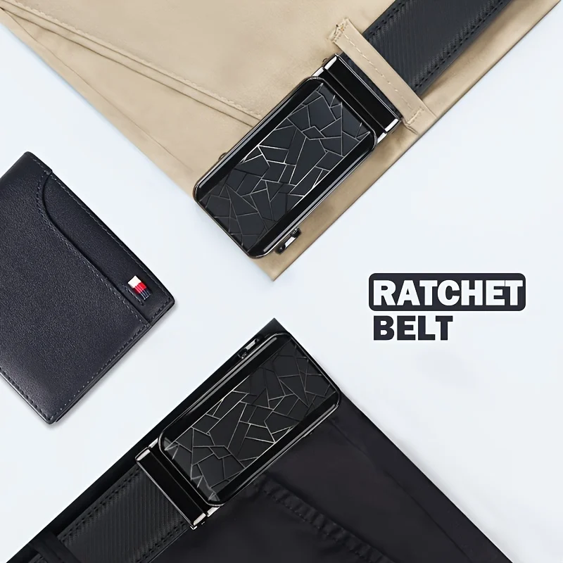 1pc Fashionable Cowhide Black Belt, Automatic Buckle, For Men Daily Life Leisure Time Party Festival Work Business Formal