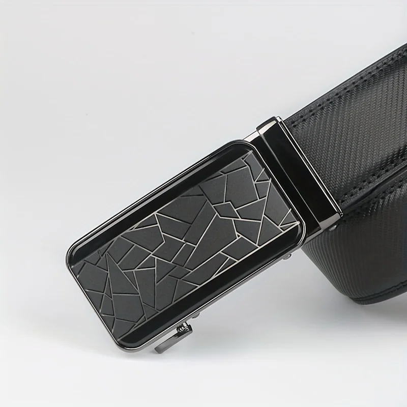 1pc Fashionable Cowhide Black Belt, Automatic Buckle, For Men Daily Life Leisure Time Party Festival Work Business Formal
