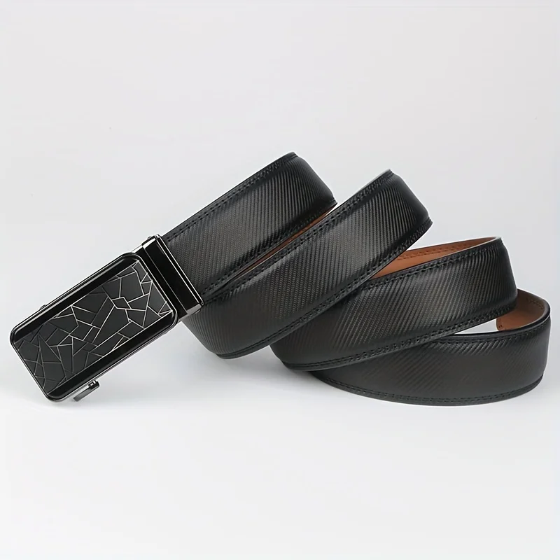 1pc Fashionable Cowhide Black Belt, Automatic Buckle, For Men Daily Life Leisure Time Party Festival Work Business Formal