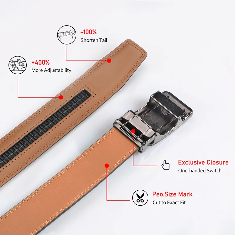 1pc Fashionable Cowhide Black Belt, Automatic Buckle, For Men Daily Life Leisure Time Party Festival Work Business Formal