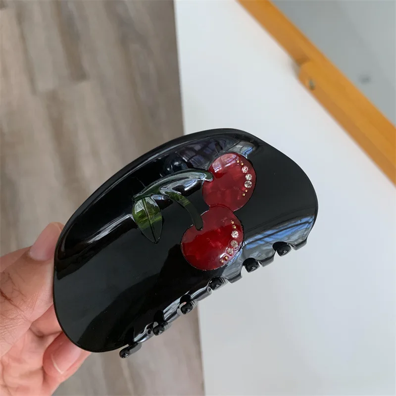 Oversize Rhinestone Cherry Geometric Hair Clip Claw For Women Creative Fruits Star Ponytail Barrettes Thick Hair Accessories