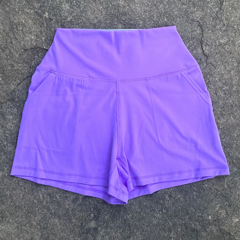 Solid Color Women's Sports Yoga Shorts Women's Casual Sports Shorts Hip Lifting Fitness Shorts, High Waisted Pocket Shorts