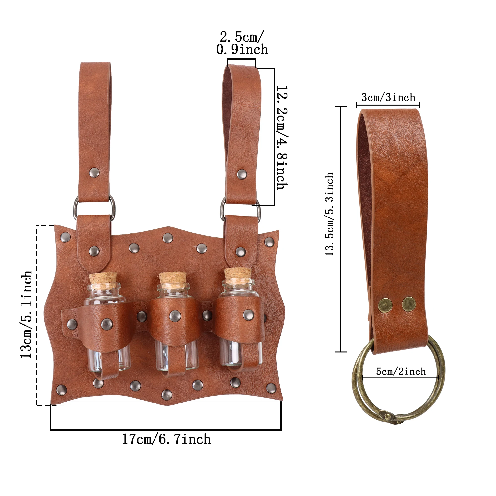 Vintage Renaissance Festival PU Leather Belt Waist Bag with Pouch and Potion Bottle Holder Halloween Witch Cosplay Set