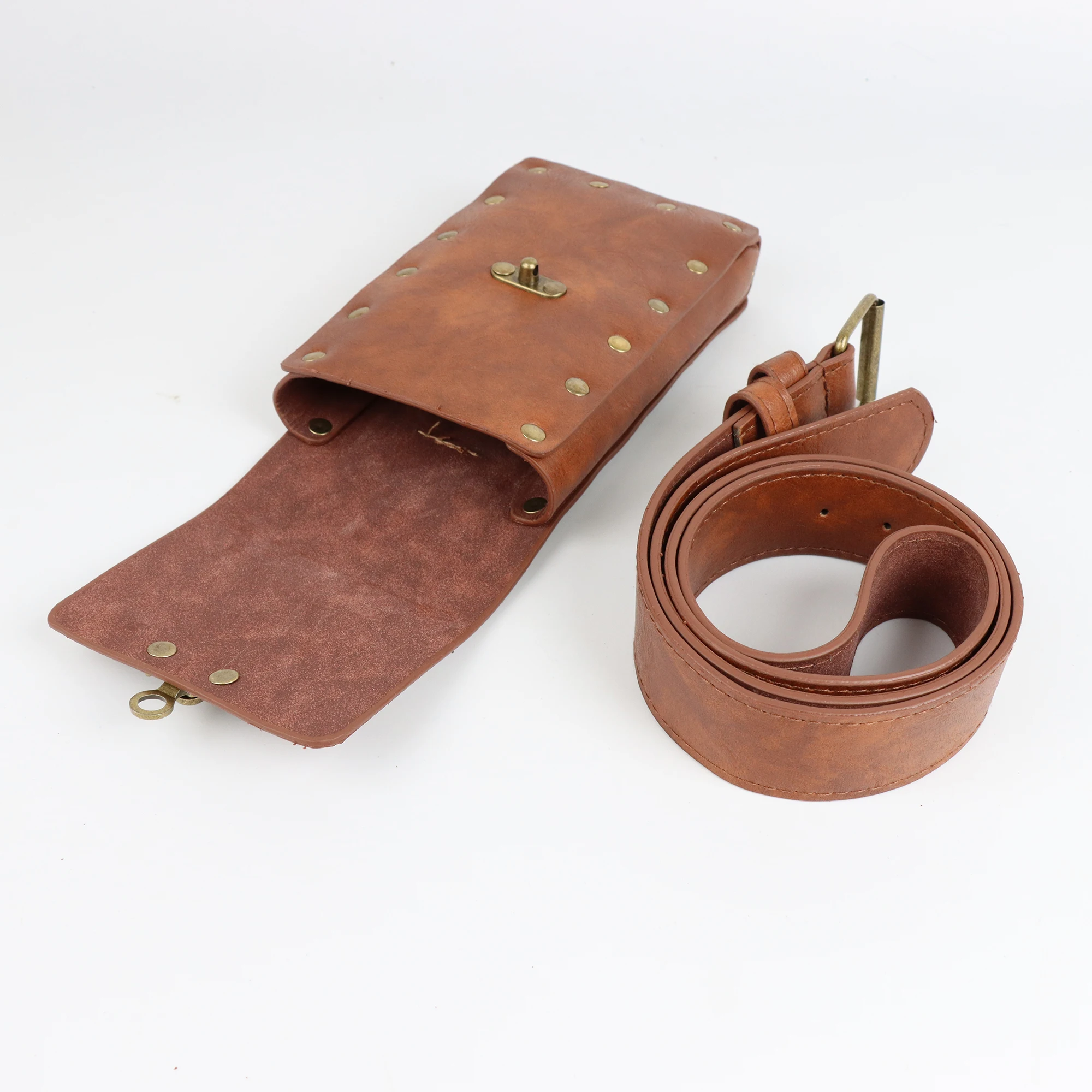 Vintage Renaissance Festival PU Leather Belt Waist Bag with Pouch and Potion Bottle Holder Halloween Witch Cosplay Set