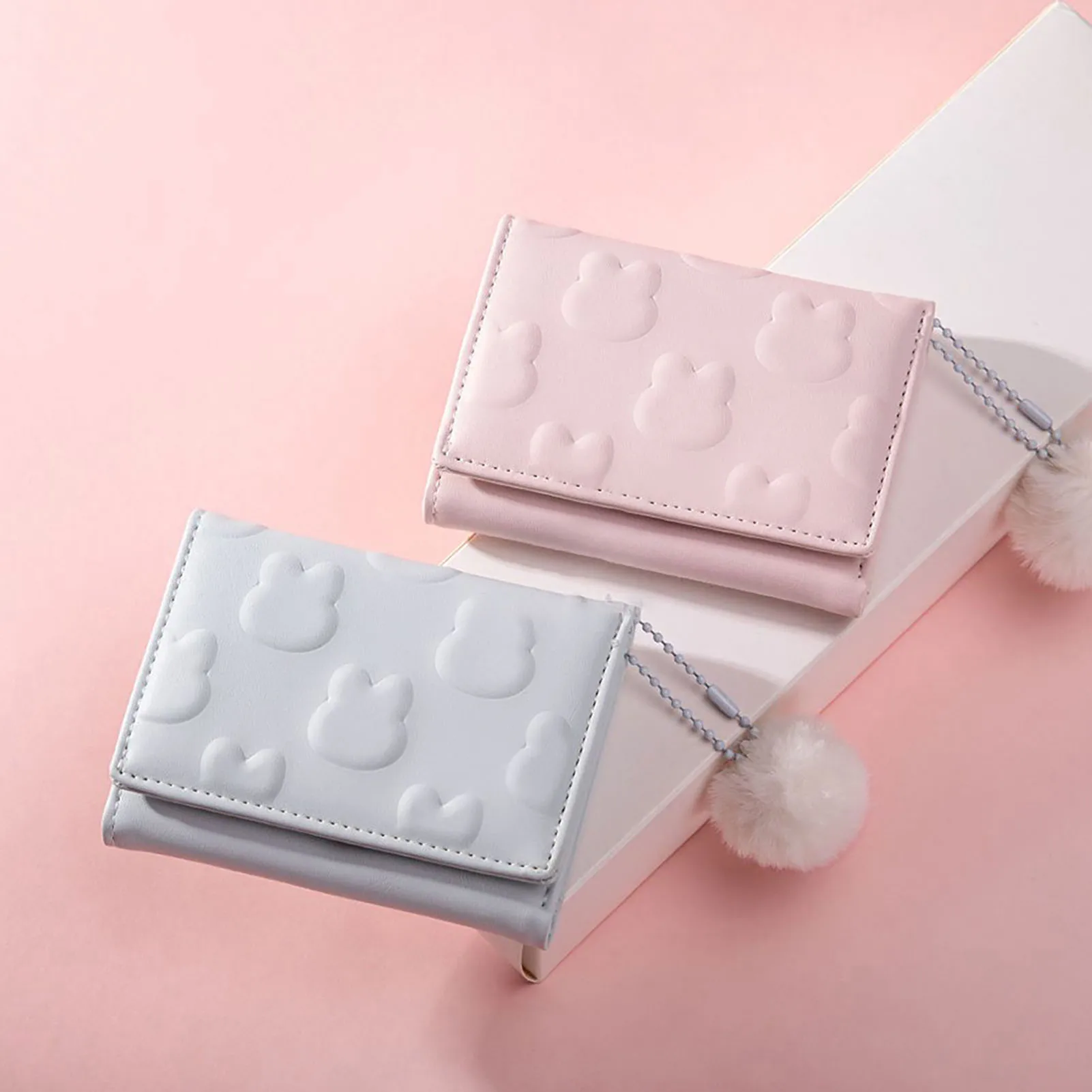 Cute Cartoon Rabbit Coin Purse Women Short Foldable PU Wallet Card Holder Girls Pink Clutch Bags Trendy Candy Color Wallets