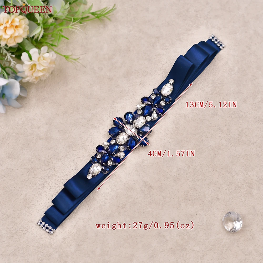 TOPQUEEN Handmade Wedding Belt Navy Blue Stone Floral Design Bridal Ribbon Belt Wedding Accessories Bridesmaid Sash S45-ML
