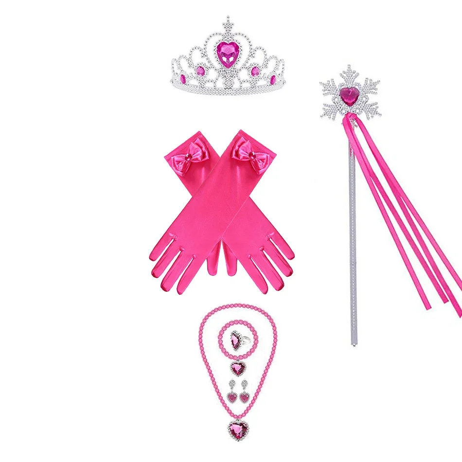 Princess Elsa Cosplay Accessories Gloves Wand Crown Jewelry Set Elsa Wig Braid For Snow Queen Princess Dress Clothes Cosplay