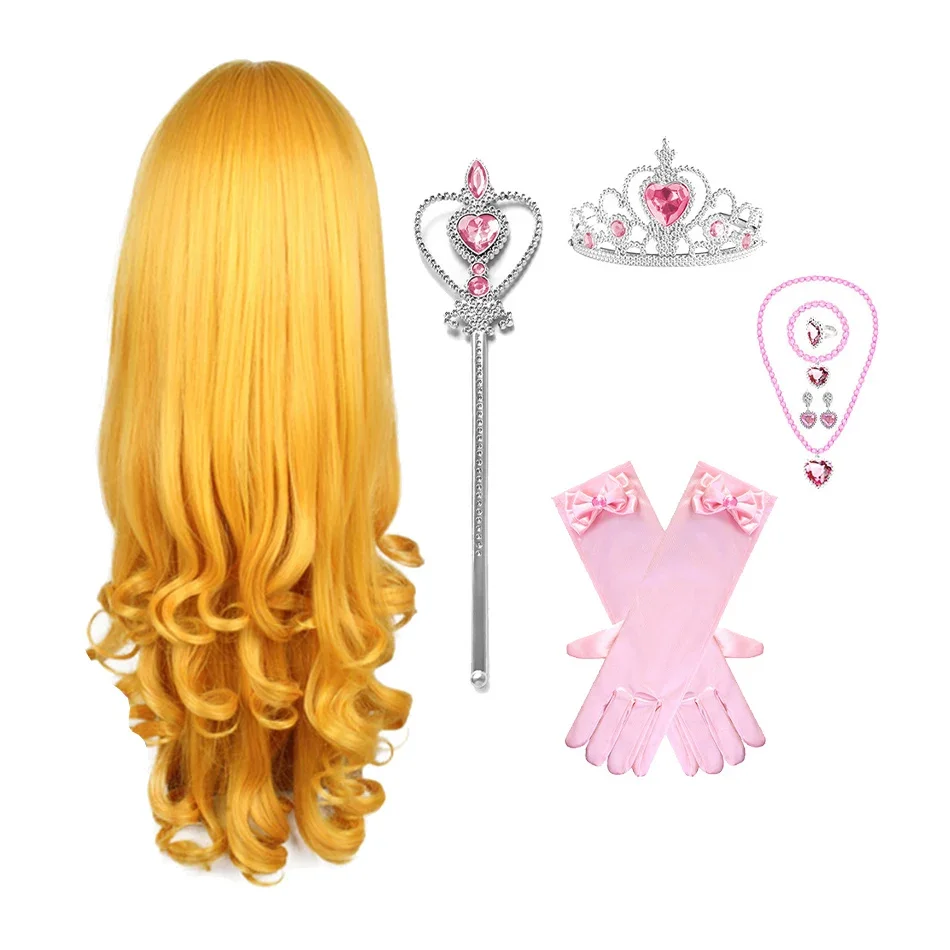 Princess Elsa Cosplay Accessories Gloves Wand Crown Jewelry Set Elsa Wig Braid For Snow Queen Princess Dress Clothes Cosplay