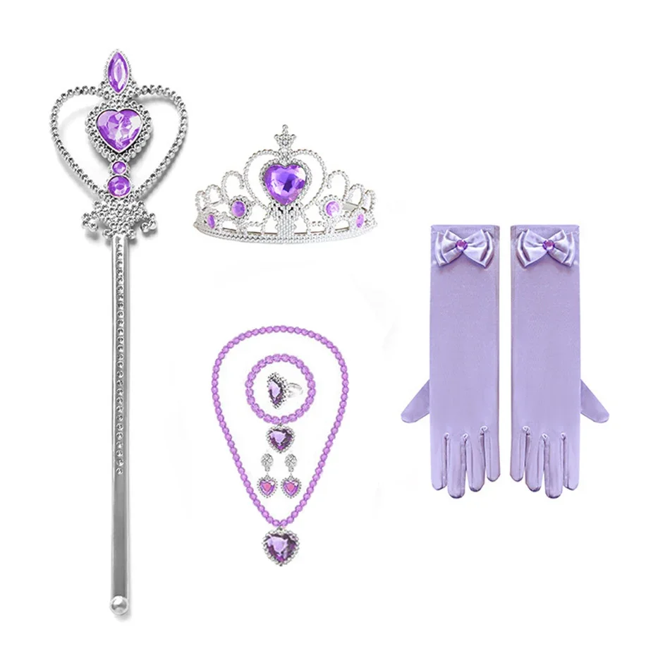 Princess Elsa Cosplay Accessories Gloves Wand Crown Jewelry Set Elsa Wig Braid For Snow Queen Princess Dress Clothes Cosplay