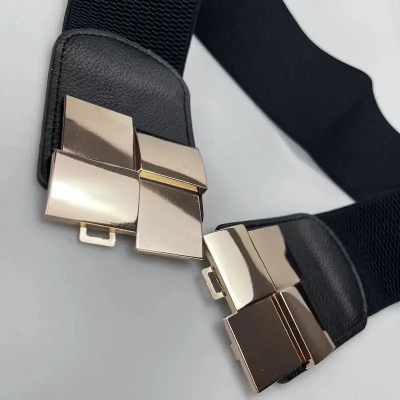 Women's Elastic Wide Waistband Classic Ladies Multicolor Square Buckle Dress Decorative Slim Stretchy Waistband
